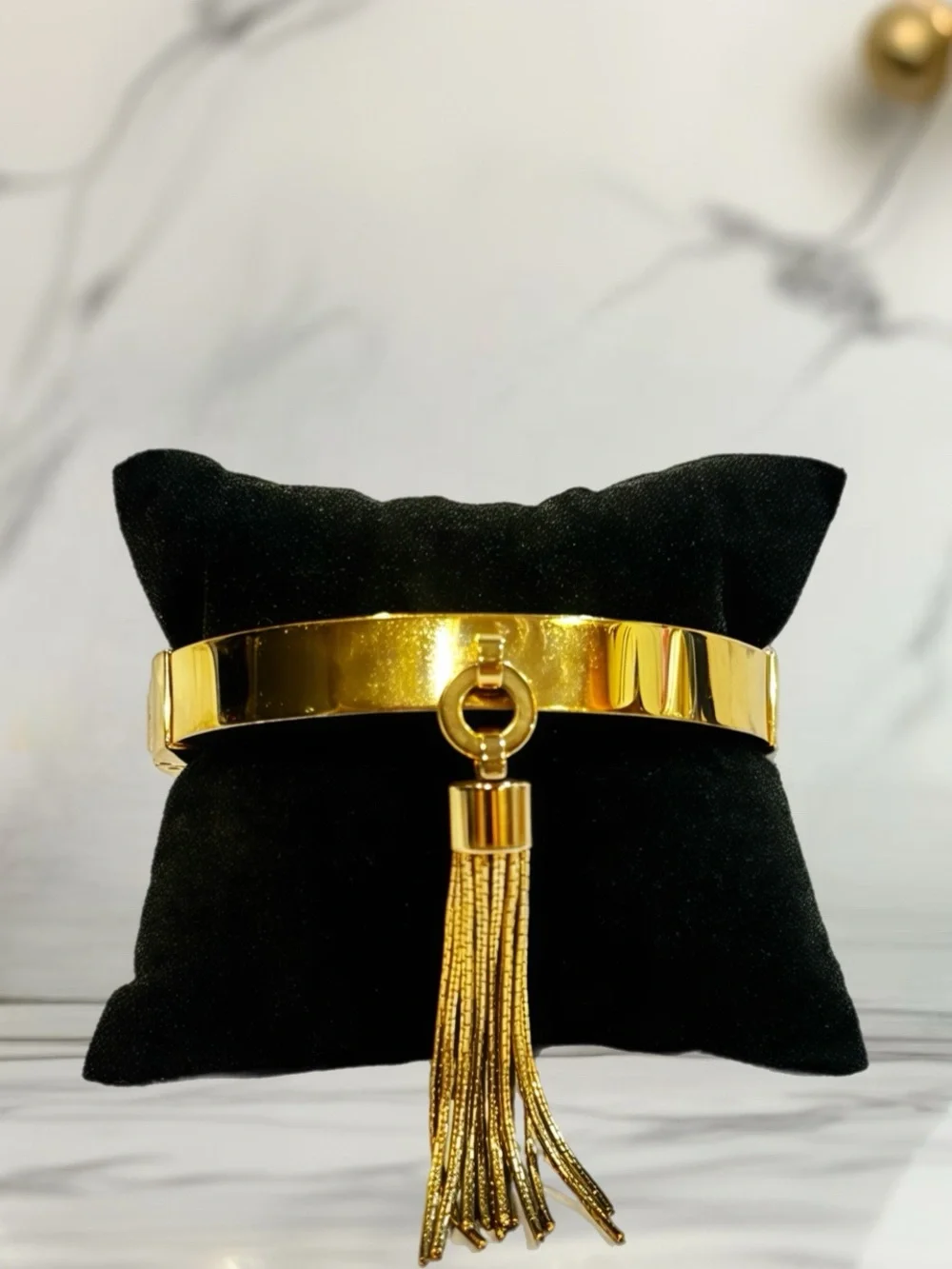 Michael Kors Gold Hinged Bangle with Tassel Charm